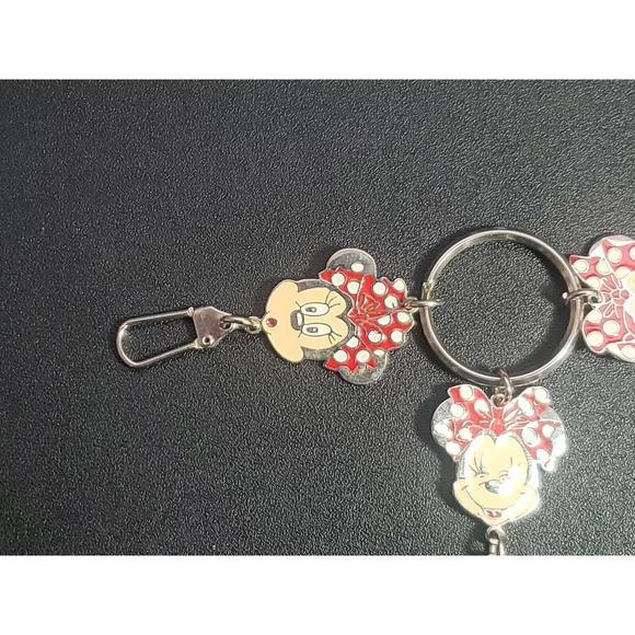 Vintage Disney Lucky Minnie Mouse Keychain 3 Charm Faces Emotions Ring Clip - Picture 2 of 5